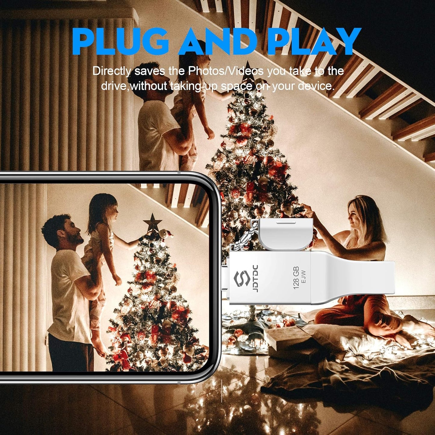 JSL JDTDC 128GB Apple MFi Certified iPhone-Photo-Stick, 3 in 1 USB C Photo-Stick-for-iPhone-USB-Flash-Drive Memory-Stick JD Thumb Drive iPhone Backup Stick for iPhone 16 15 14 13 12 iPad Android PC