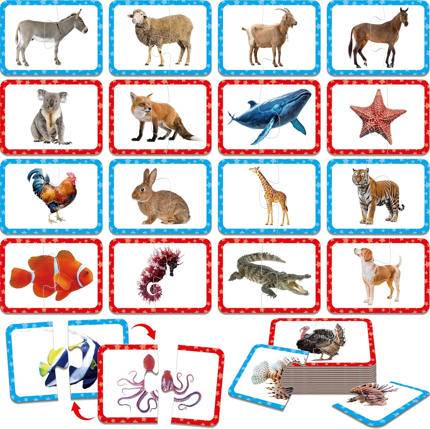 48 Animal Matching Puzzles with Error-Correction, Self-Correcting Puzzle Match Game Educational Learning Activities for Toddlers, Kindergarten, Animal-Themed Learning Games Toys for 3 Years Old