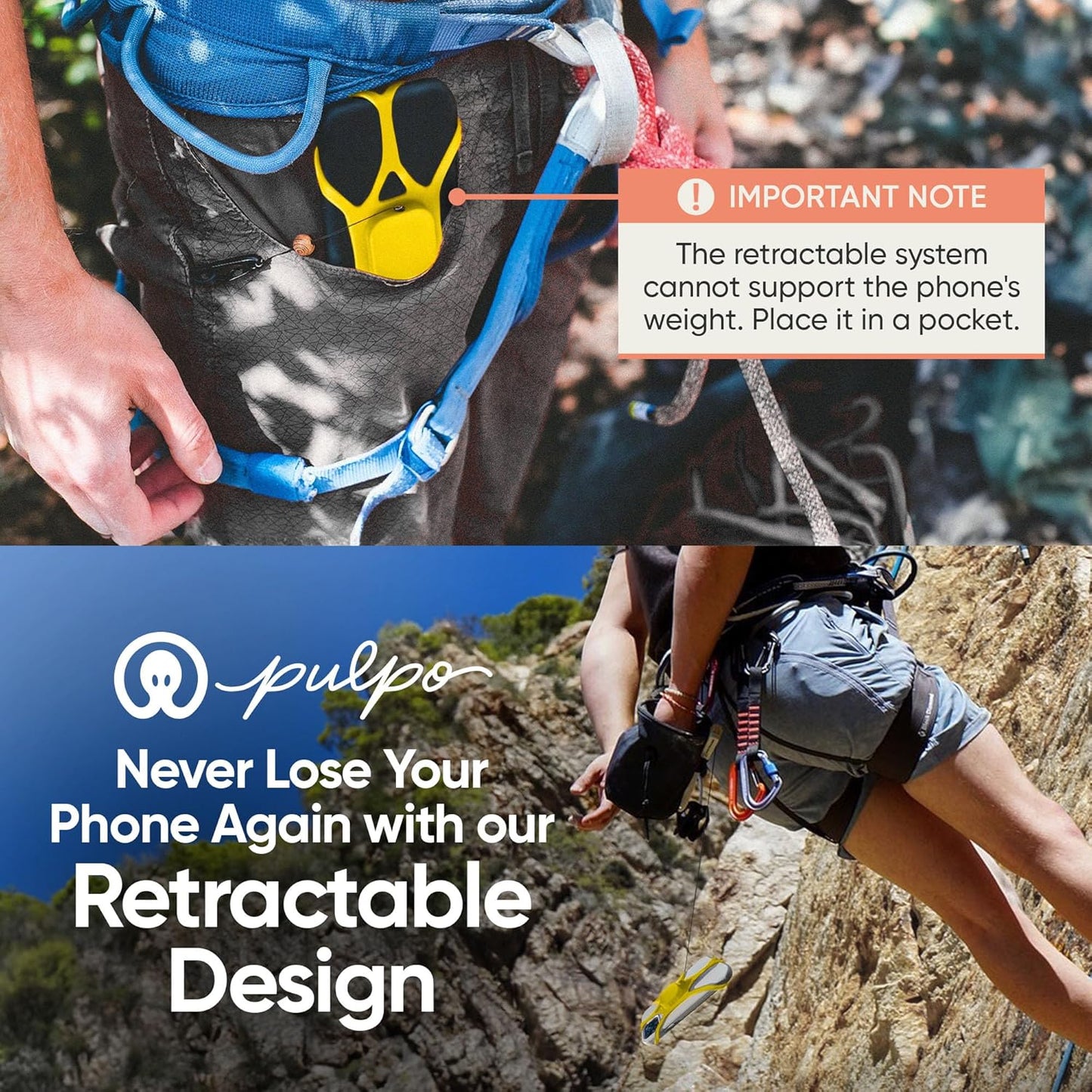 Pulpo Phone Leash Lightning Yellow Fits Smartphones Up to 6.8"-Retractable Anti Theft Phone Tether for Skiing & Kayak Tether, Pickpocket Proof Cellphone Lanyard,Anti-Theft Cellphone Leash for Festival