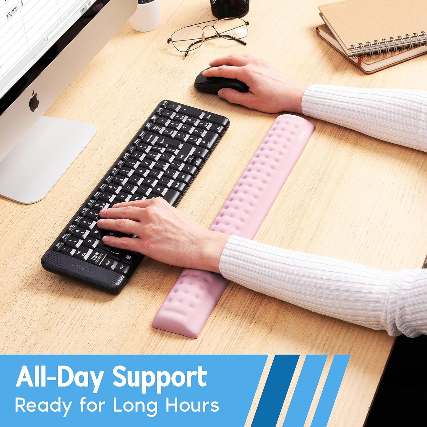 i-Rocks Memory Foam Keyboard Wrist Rest - Pain-Reducing Wrist Rest for Computer Keyboard - Non-Slip Rubber Base Wrist Rest - Cooling Keyboard Pad for Long Hours of Work, Studying, Gaming