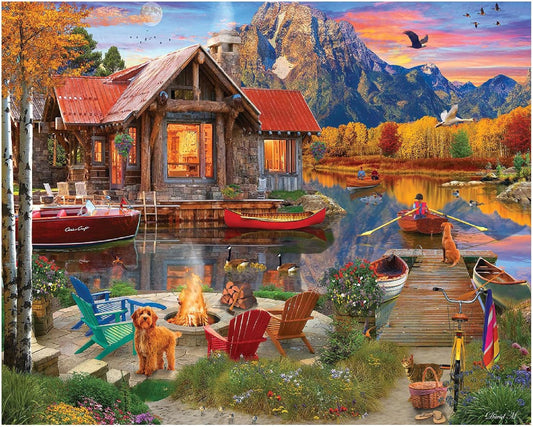 White Mountain Family Retreat Fall Puzzles 1000 Pieces Scenic Lake Cabin Puzzle for Adults and Families
