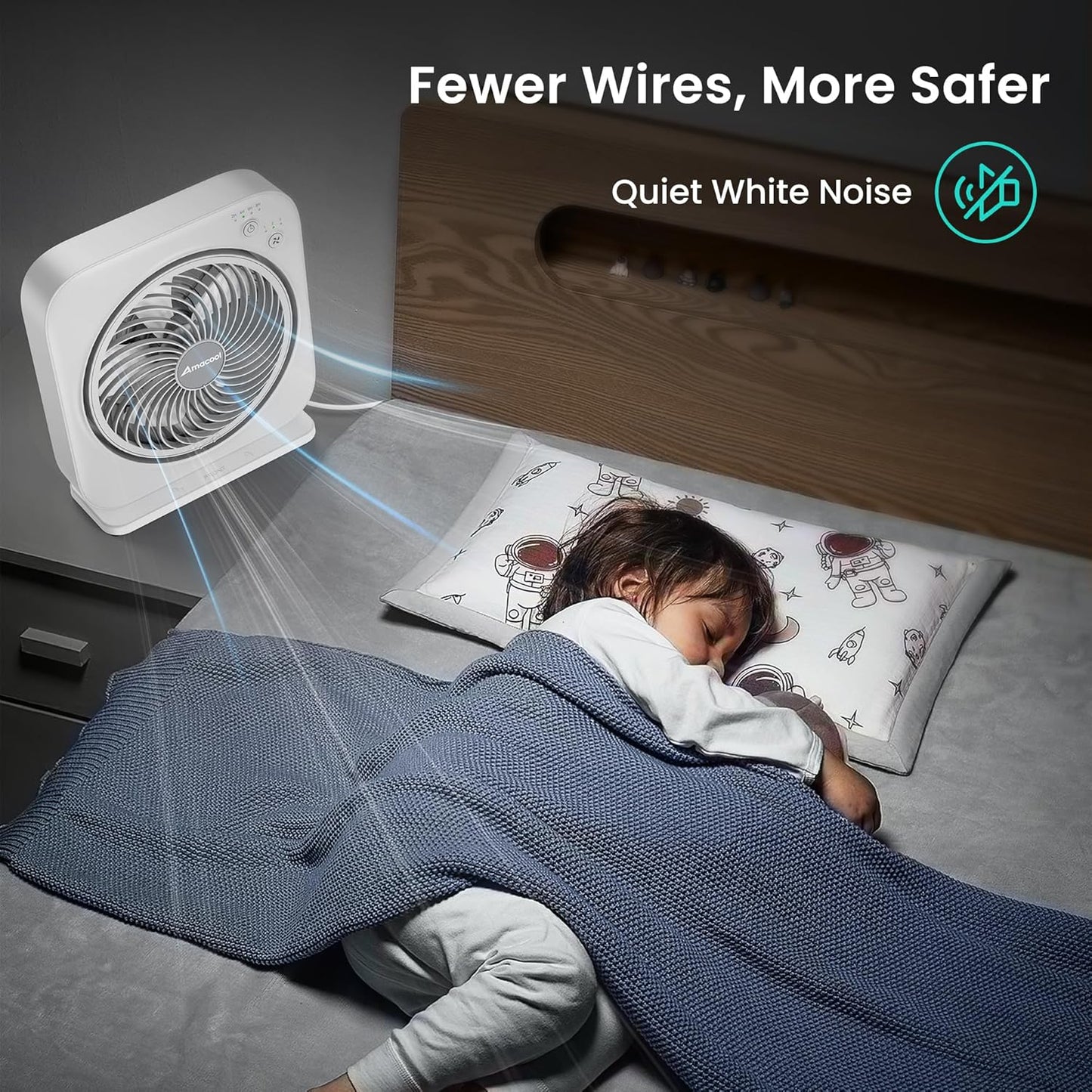 AMACOOL Table Fan, 12 inch Box Fan with 3 Adjustable Speeds & 8HRS Timer, 270° Pivoting Quiet Air Circulator, Desktop Fan for Bedroom Bathroom Kitchen Office, AC Adapter Included-White