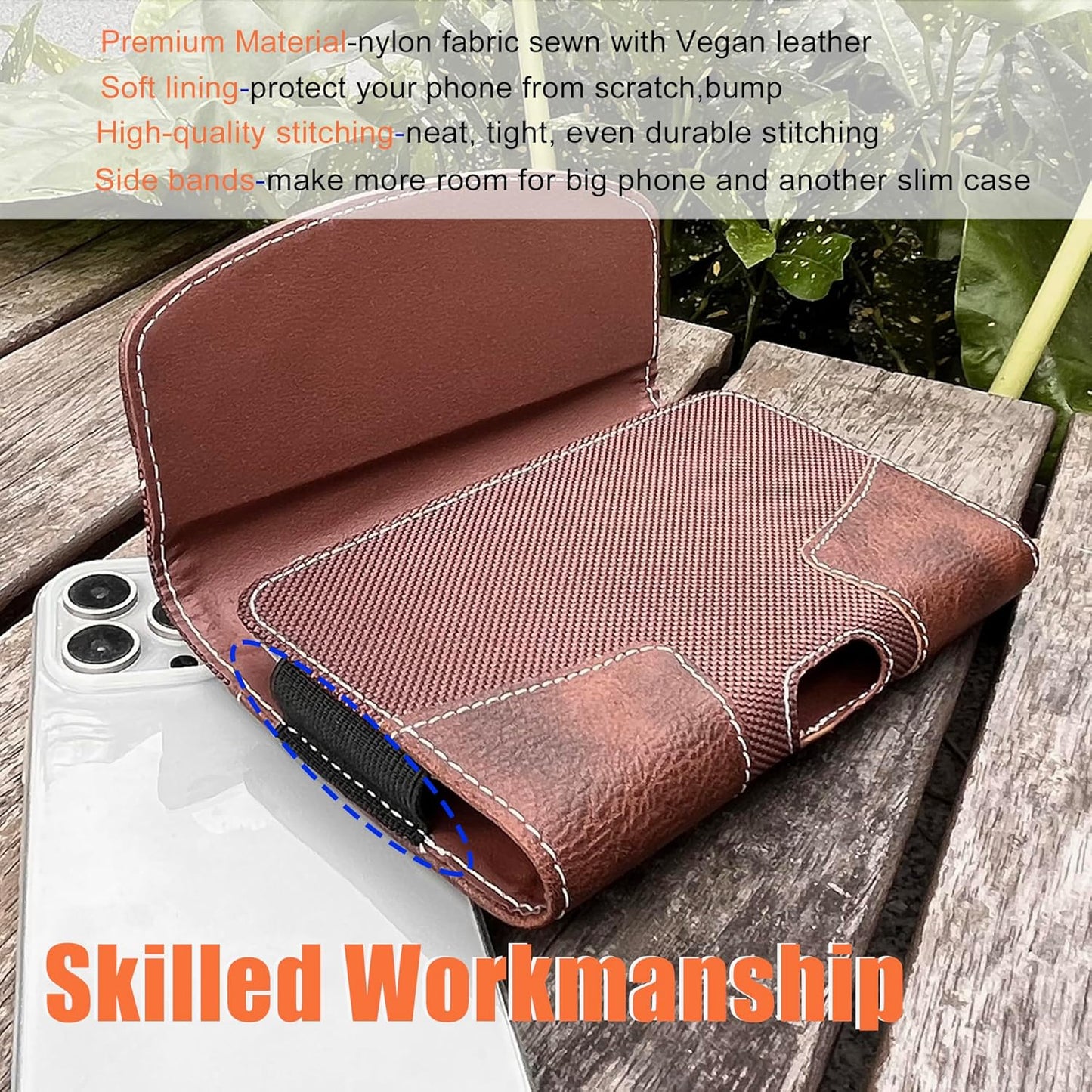 Leather Phone Holster for Men with Belt Clip, Cell Phone Holder for iPhone 17/16/15/14/13/12 Pro, Galaxy S24/S23/S21, Belt Pouch Case Magnetic Closure (Brown-L)