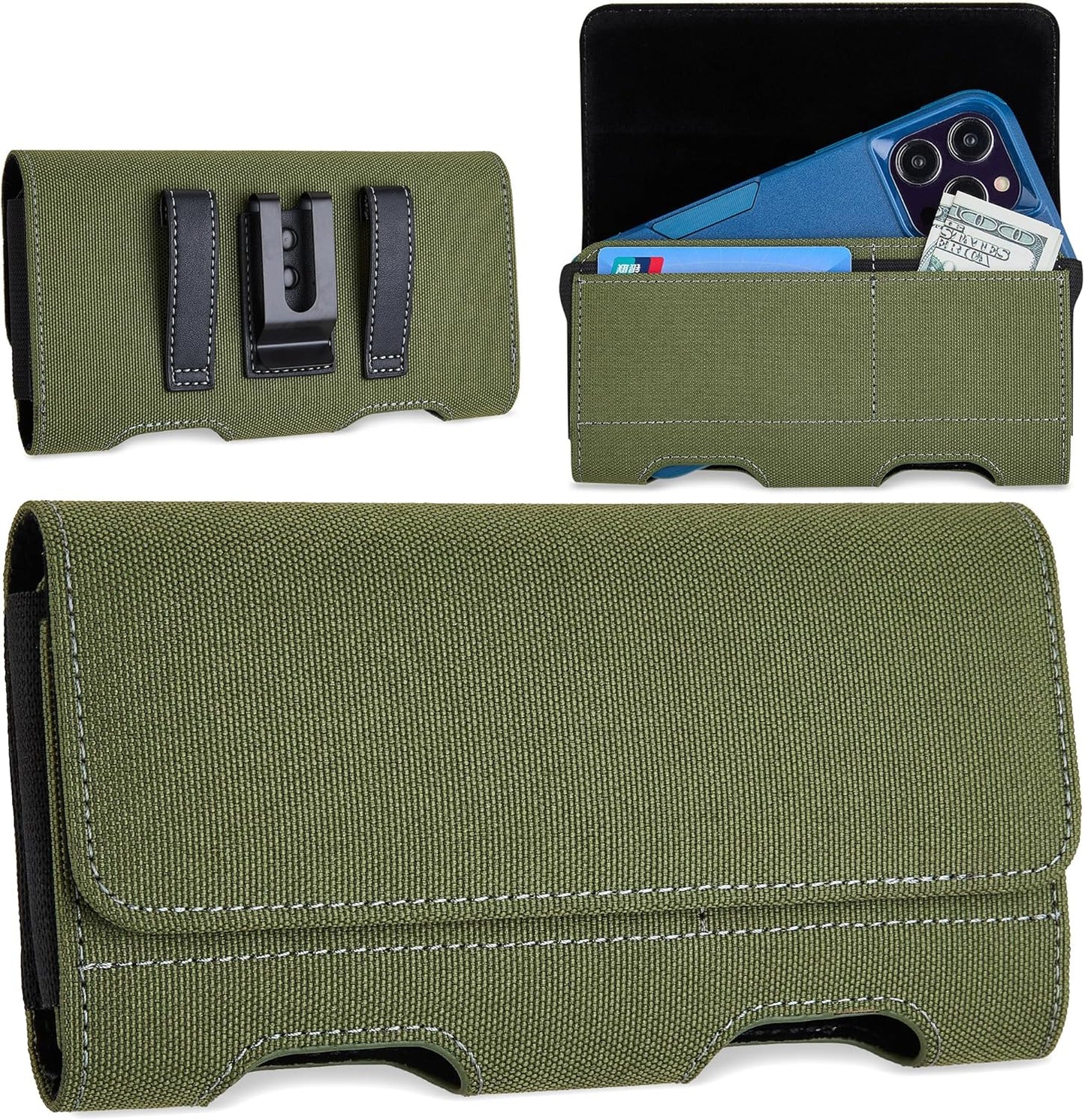 Mopaclle Nylon Horizontal Phone Holster for Men Belt, Magnetic Closure Cell Phone Belt Holder with Metal Clip and Dual Belt Loops for iPhone 13 mini, 12 mini, SE 2022, SE 2020, iPhone 8, 7, 6S, 6