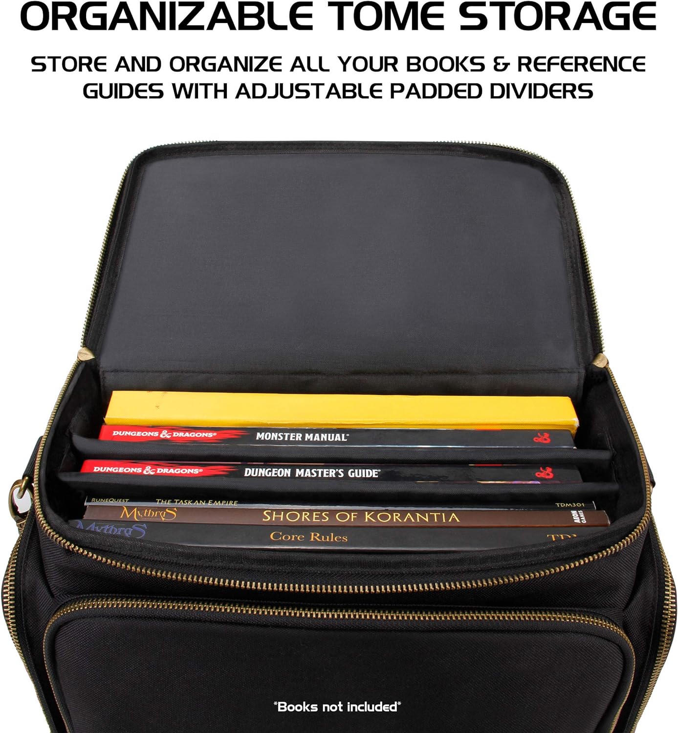 ENHANCE Tabletop DnD Bag - RPG Adventurer's Dungeons and Dragons Accessories Bag with Miniatures Storage, Mat Holder, DnD Dice & Token Pockets, Fits 4-8 Books, DM's Guide, Player's Handbook (Black)