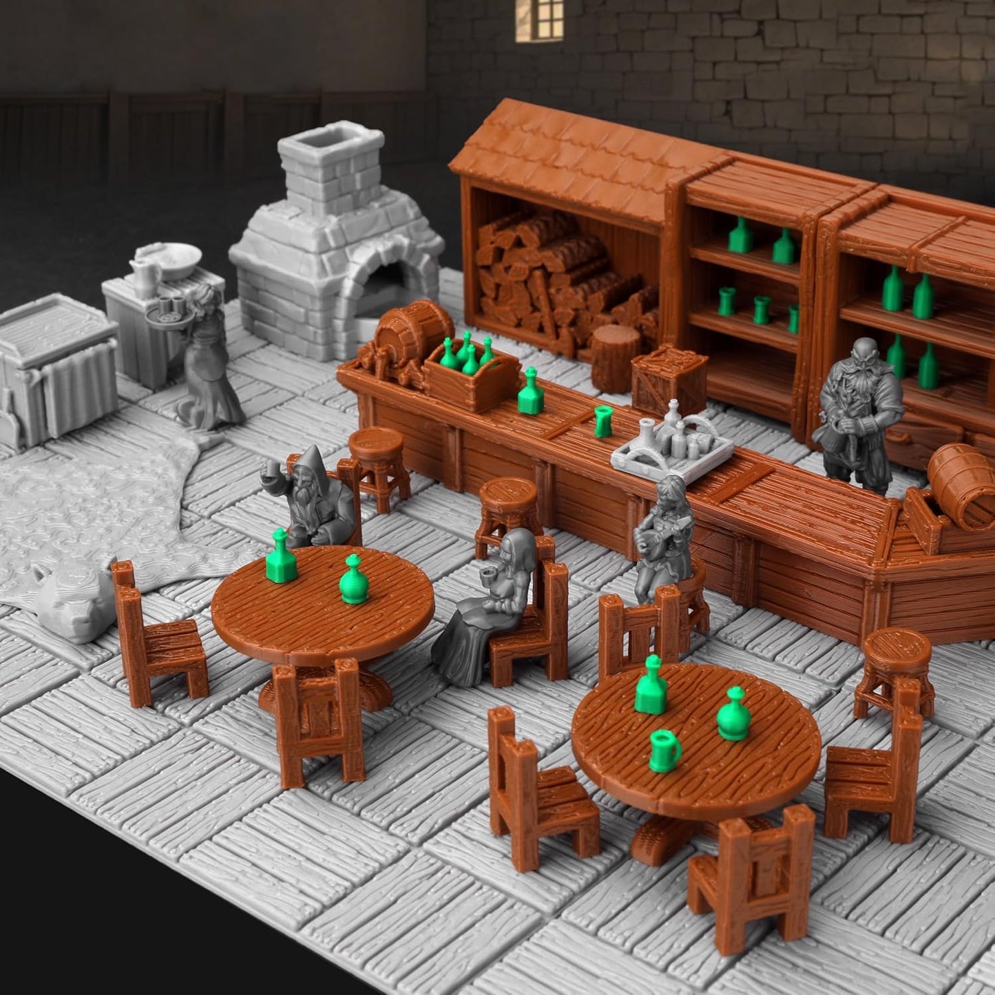 74 Pcs Tavern Bar Furniture RPG Terrain Set – Detailed DND Accessories for Tabletop Role-Playing – Miniature Props for Dungeons and Dragons, TTRPG Maps, and Wargame Campaigns – AF634A