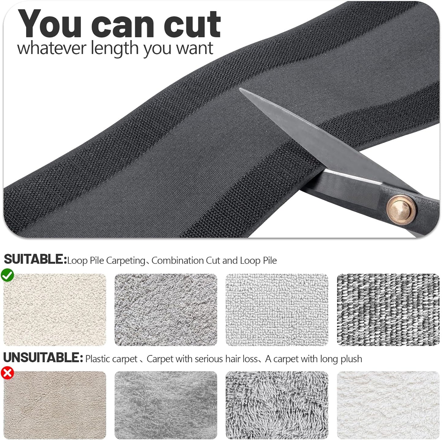 IHKFILAN Carpet Cord Cover Carpet Cable Management Under Desk Cable Grip Strip Black Hook and Loop Tape Cable Polyester Cover Protect Cables to Prevent Tripping Over Wires for Homes & Office(10ft)