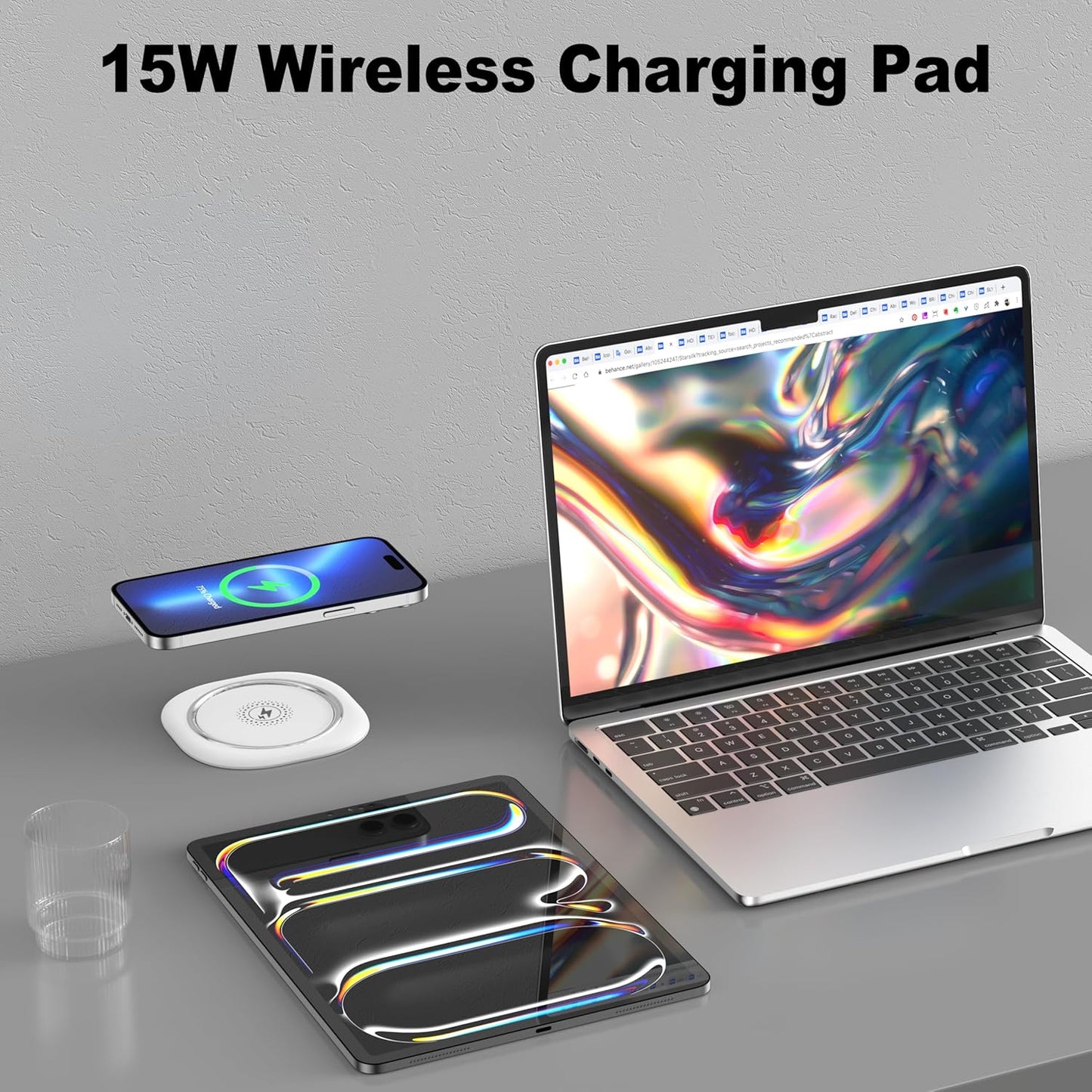 Jgstkcity Pop Up Outlet for Countertop 3.15-inch Desk Wire Hole Insert,9-in-1 Power Strip with 15W Wireless Charger,4 Outlets 4 USB Ports,15Amp Tamper Resistant Receptacle, ETL Listed