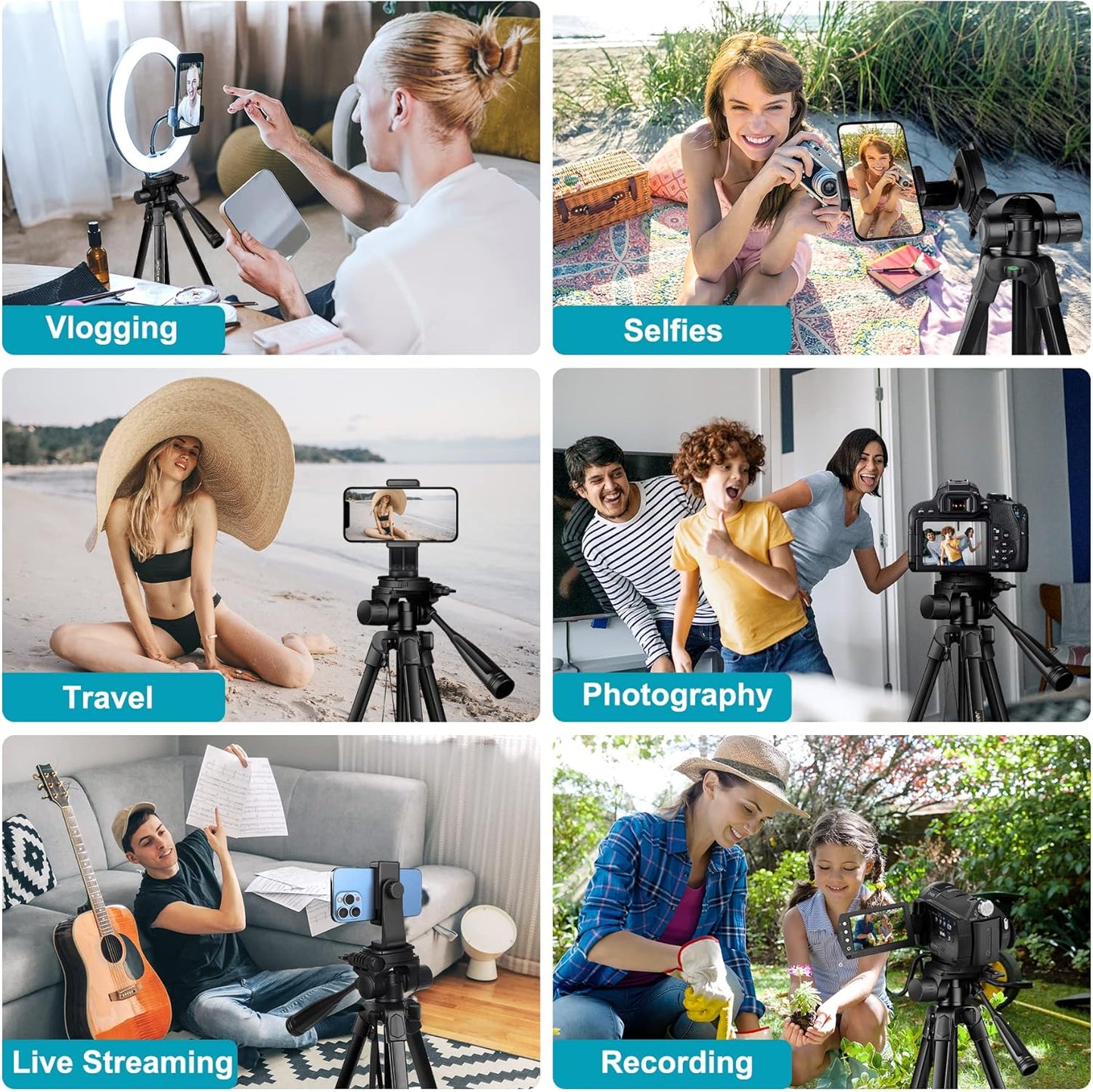 JOILCAN Phone Tripod, 68" Tripod for Phone Stand Video Recording Photos, Travel Floor Tripods Compatible with iPhone Canon Nikon DSLR, Cell Phone Tripods with Remote/Travel Bag