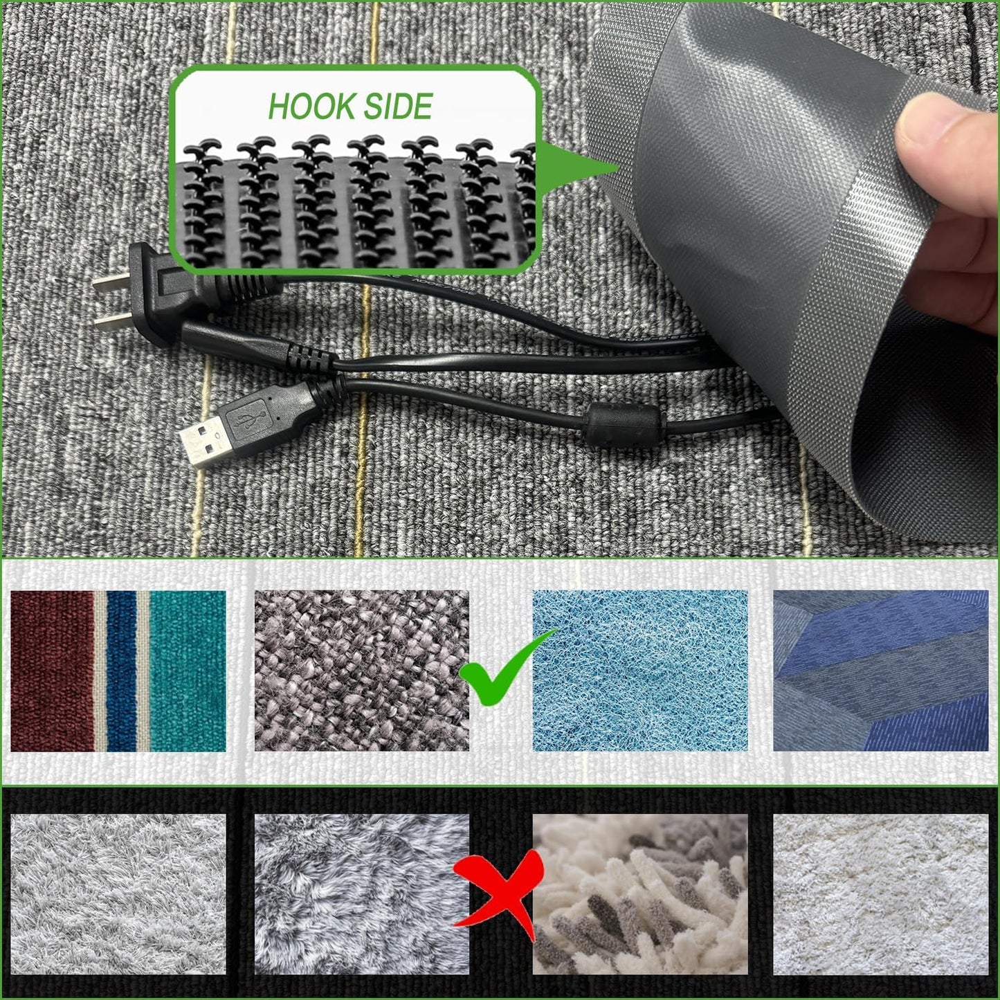 Floor Cable Covers - 20ft Oxford Fabric Cord Protector with Adhesive Hook & Loop,Waterproof Wire Storage Sleeve for Any Floor Surface,Durable Cable Management to Prevent Tripping Hazards (Gray, 20ft)