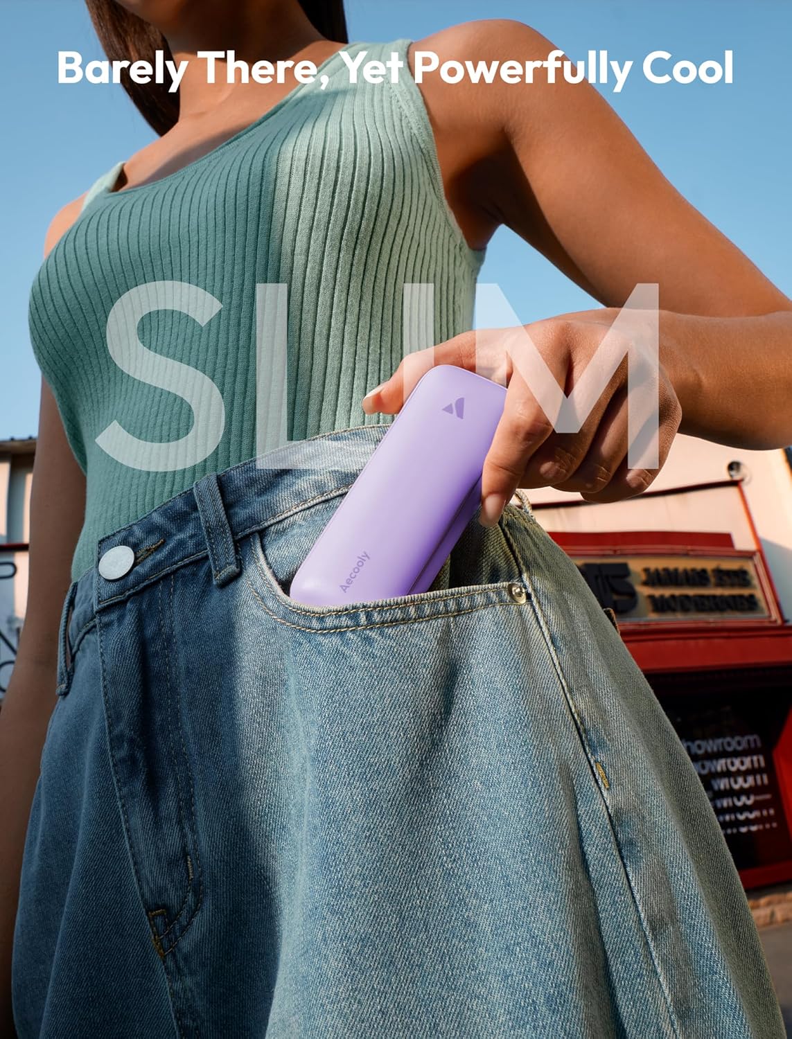 Aecooly Slim Portable Fan, Thin Handheld Fan, USB Rechargeable Mini Personal [24H Max Cooling Time], Battery Powered Small Foldable Pocket for Travel, Summer, Gifts for Women, Girls -Purple