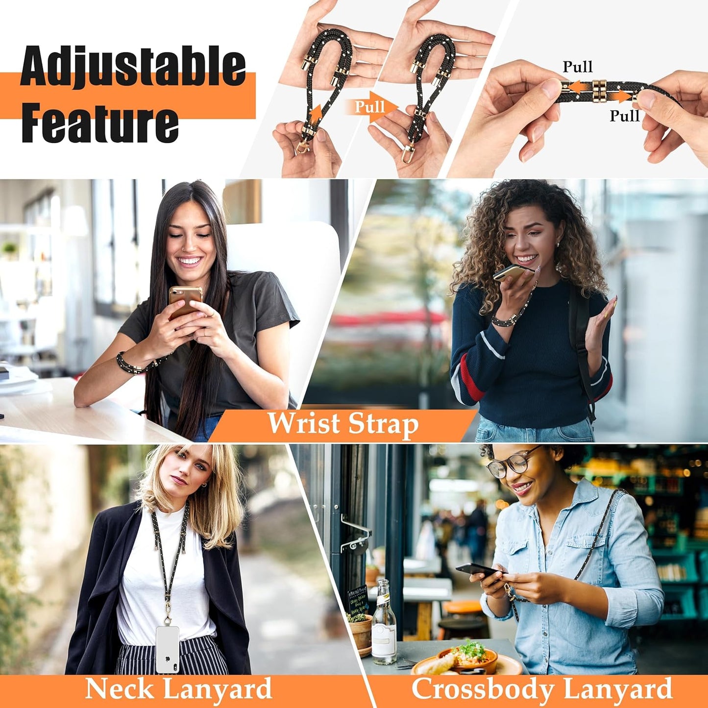 Kaptron Universal Phone Lanyard with Wrist Strap, Adjustable Crossbody Cell Phone Lanyard Neck and Wrist Strap with 2 Lobster Clips