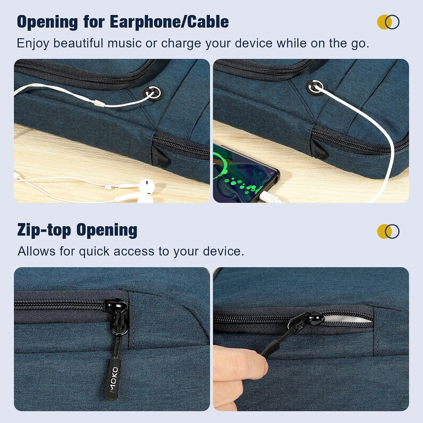 MoKo 9-11 Inch Tablet Sleeve Bag, Fits iPad Air/Pro 11 inch, iPad 10th Gen 10.9, Tab S9 11, Multifunctional Bag with Shoulder and Headphone Port, Indigo