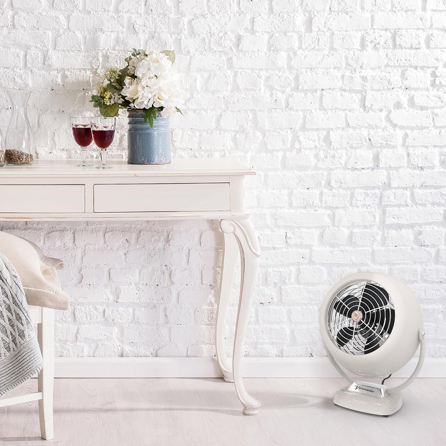 Vornado VFAN™ Vintage Fan, Retro Metal Air Circulator for Cooling & Décor, 3 Speed Settings, Adjustable Tilt, Powerful Airflow, Durable Construction, Manual Dial Control, Vintage White