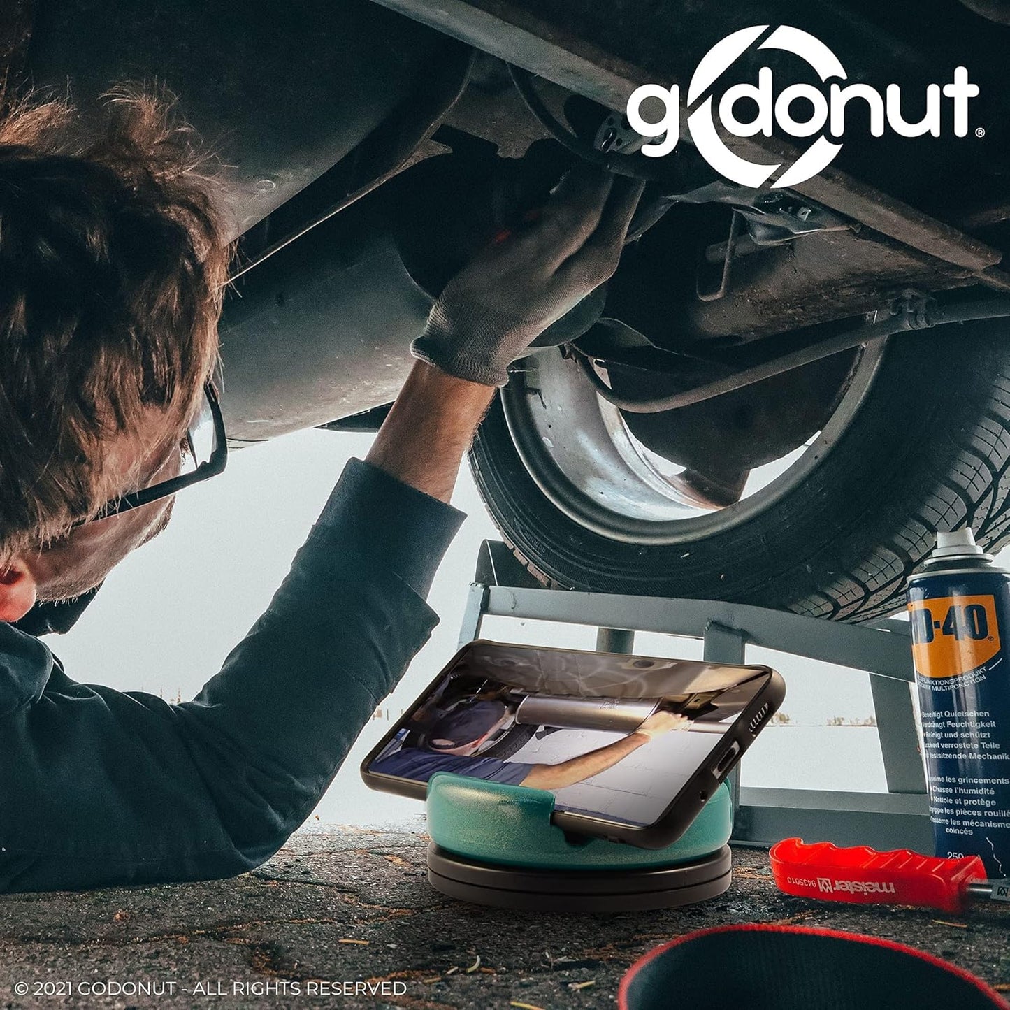 GoDonut – Phone Stand 360 Swivel – Cell Phone Holder + iPad Stand Desk Organizer - Compatible with Tablet, iPhone, Kindle & Most Smartphones – Orange