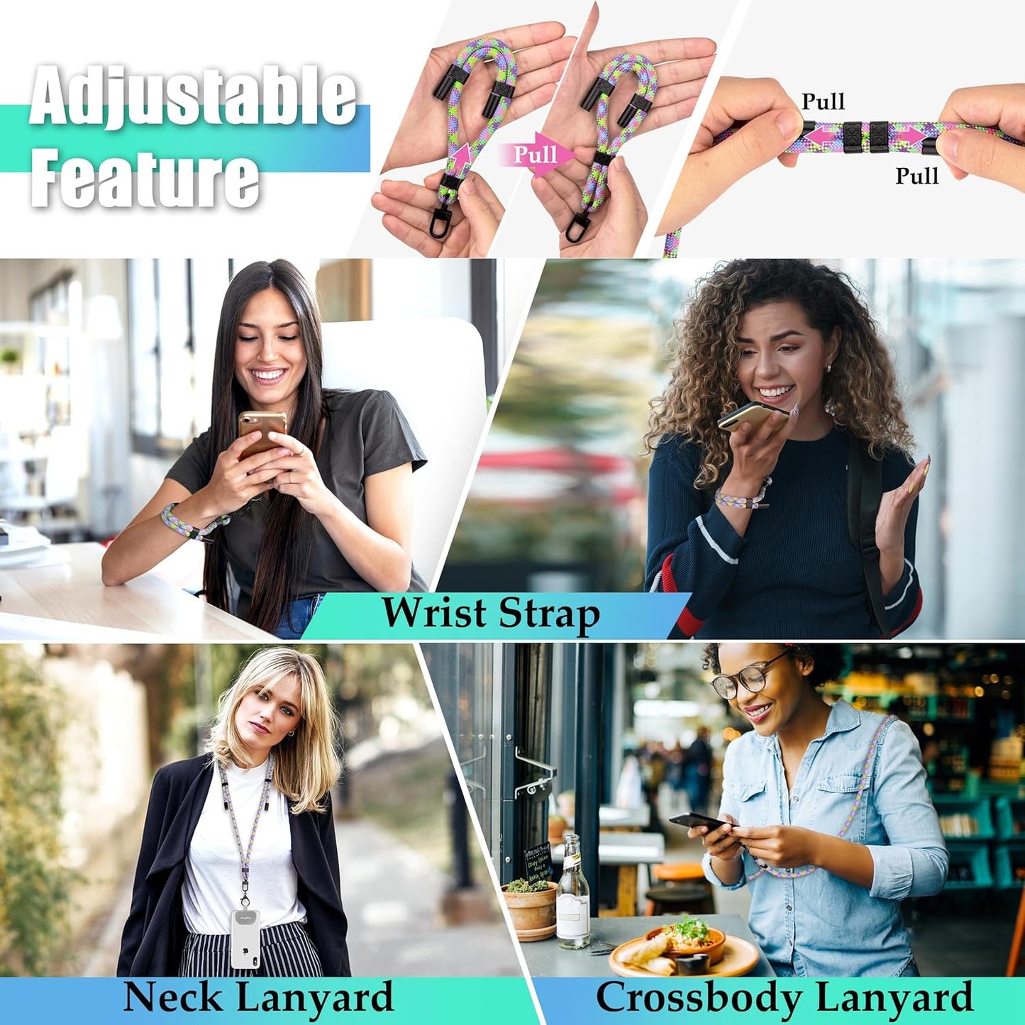 Universal Phone Lanyard with Wrist Strap, Adjustable Crossbody Cell Phone Lanyard Neck Strap and Wristlet Strap with 2 Lobster Clips, Phone Tether Patches and Phone Straps (Mixed Green,2 Pack)