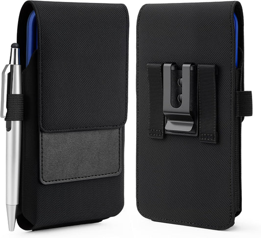 BECPLT Nylon Cell Phone Holster Case with Belt Clip - Fits iPhone 12/13/14 Pro, X, Xs, 10, Galaxy S21/S22/S23, Pixel 4/5, LG G4/G5/G6 (With Thin Case On)
